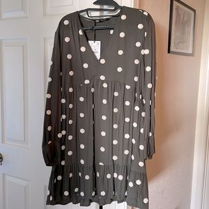 Navy Green Zara Sleeve Polka Dot Dress